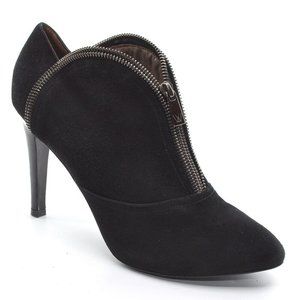 H Williams Black Suede Top Zip Booties Stiletto Pump 40